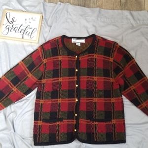 Vintage crystal Kobe cardigan plaid sweater medium